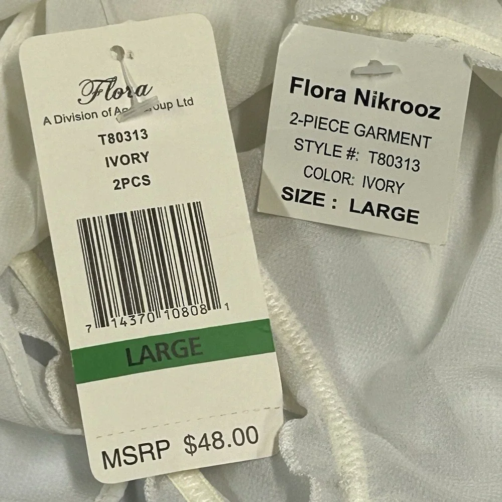 Flora Sheer Chemise Nightie L 2 Pc Set Lace Boudoir Coquette Lingerie White‎